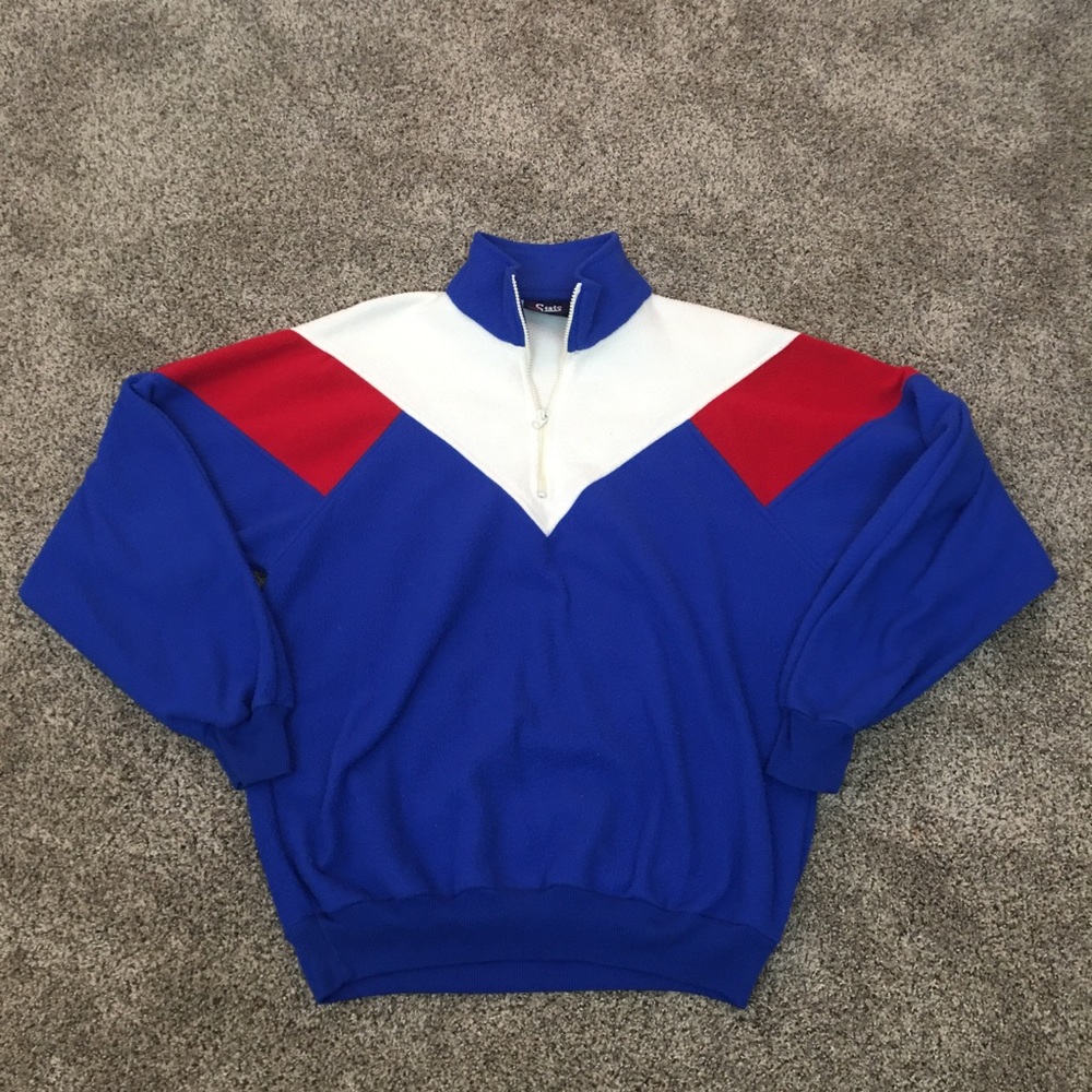 Vintage Stats fleece pull over zip sweater Large